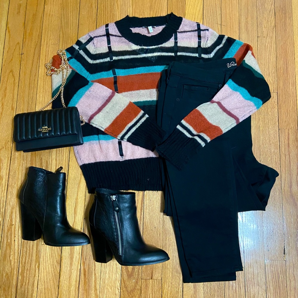 Moss Denise Check Knit Sweater Size XL